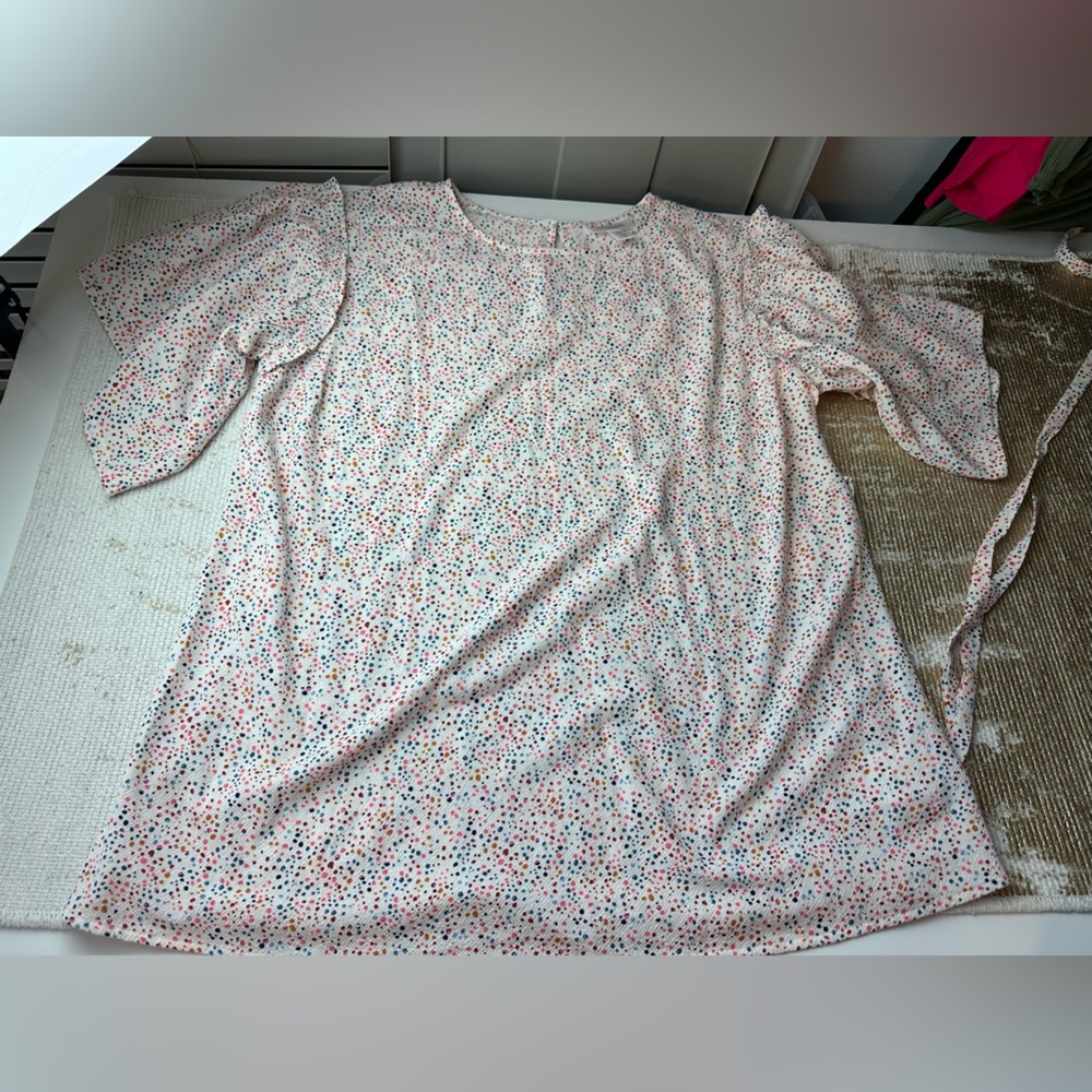 MOTHERHOOD MATERNITY White & Multicolor Blouse With Waist Tie | Size Medium - Picture 16 of 16